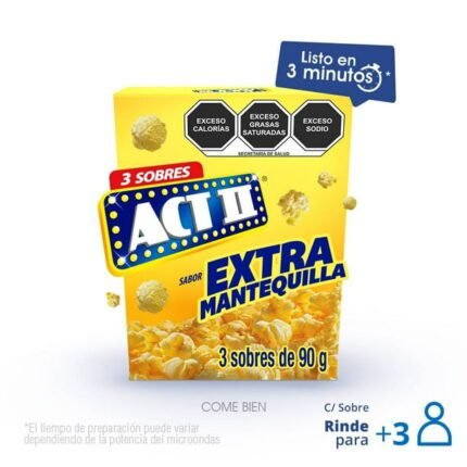 Palomitas para microondas ACT II extra mantequilla 3 sobres de 87 g c/u
