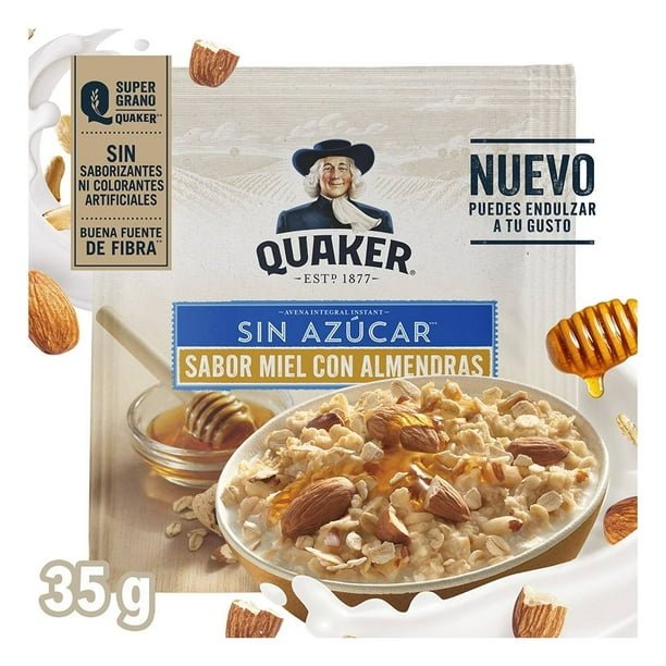 00750176186781L.jpg Avena integral Quaker instant sin azúcar sabor miel con almendras 35 g - Imagen 1
