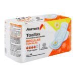 Toallas femeninas Aurrera flujo regular con alas 14 pzas
